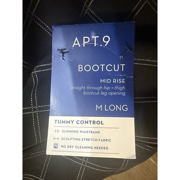 NWT APT 9 Black Windowpane Plaid Tummy Control Bootcut Dress Pants Size MT NEW - Picture 4 of 13